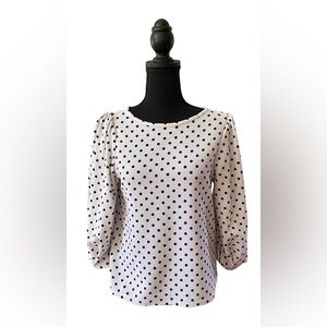 Green Envelope Black and White Polka Dot Blouse with Semi Puff Sleeves